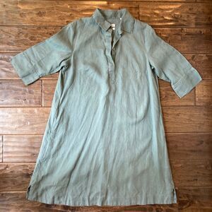 Christian Berg Women sz 42 Pure 100% Linen Tunic Dress Gray Green 3/4 Sleeves